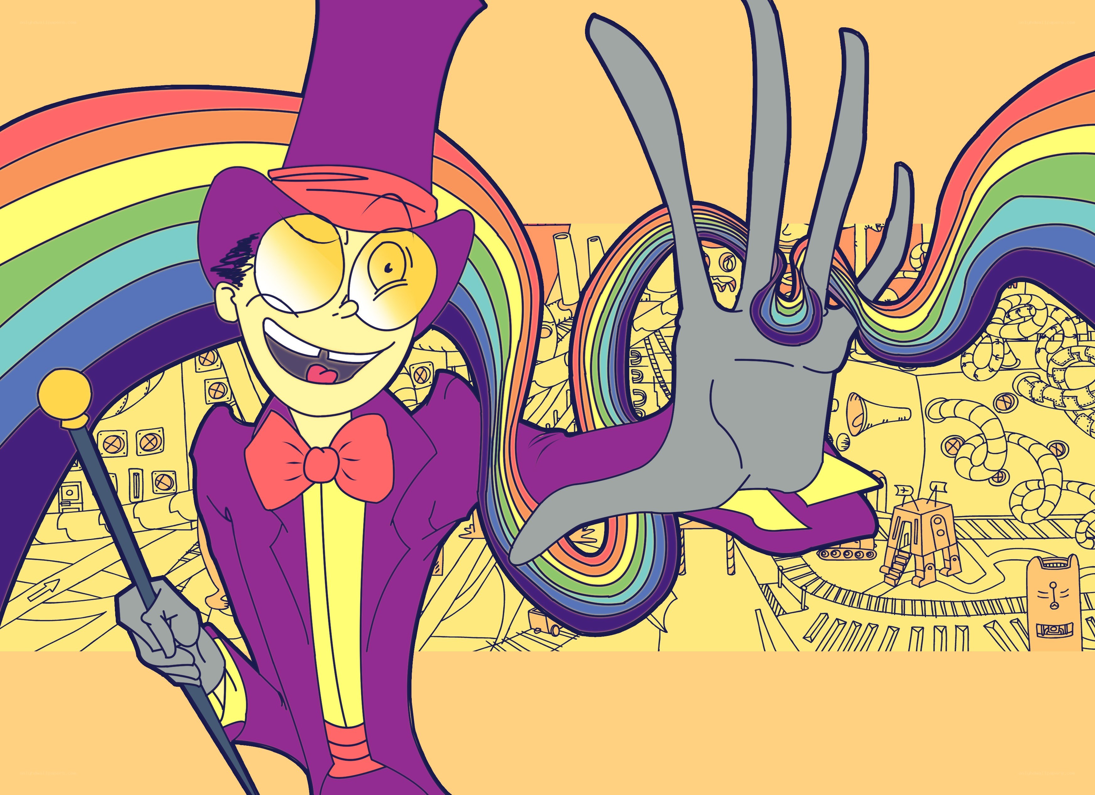 cartoon character with rainbow