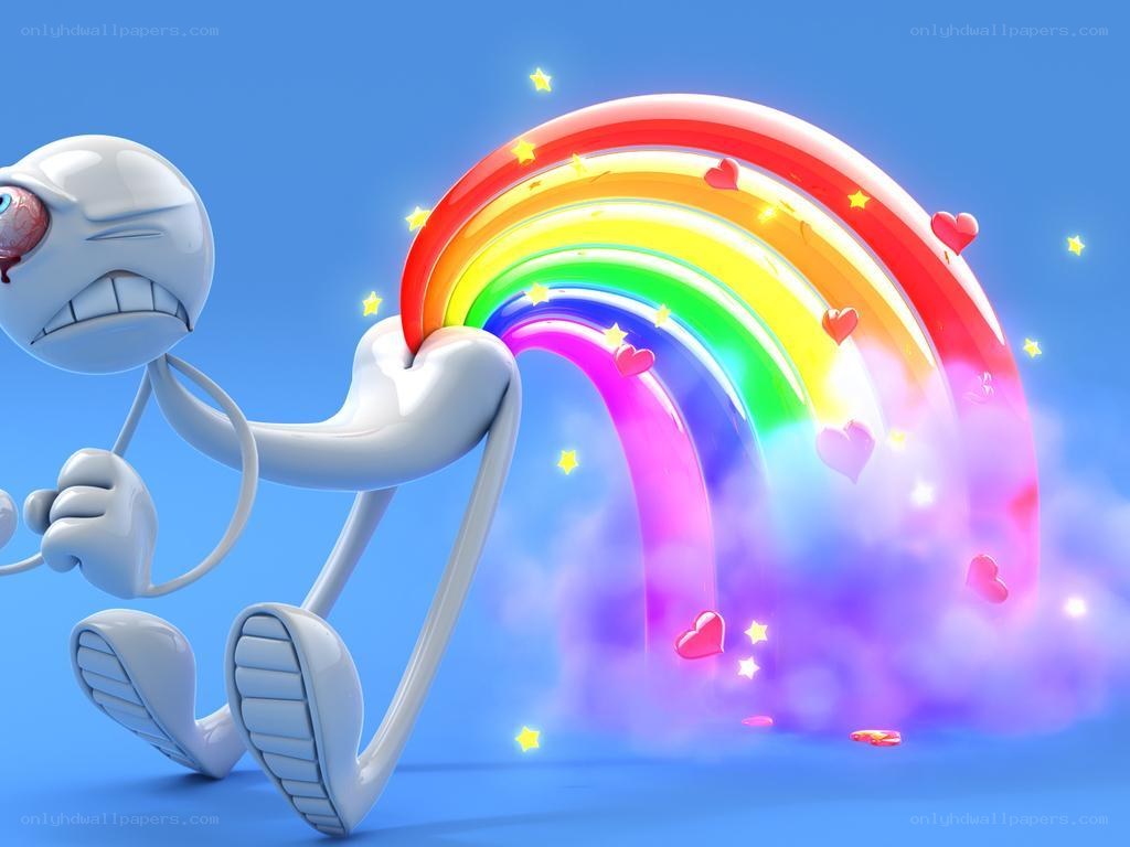 Cartoon character with rainbow