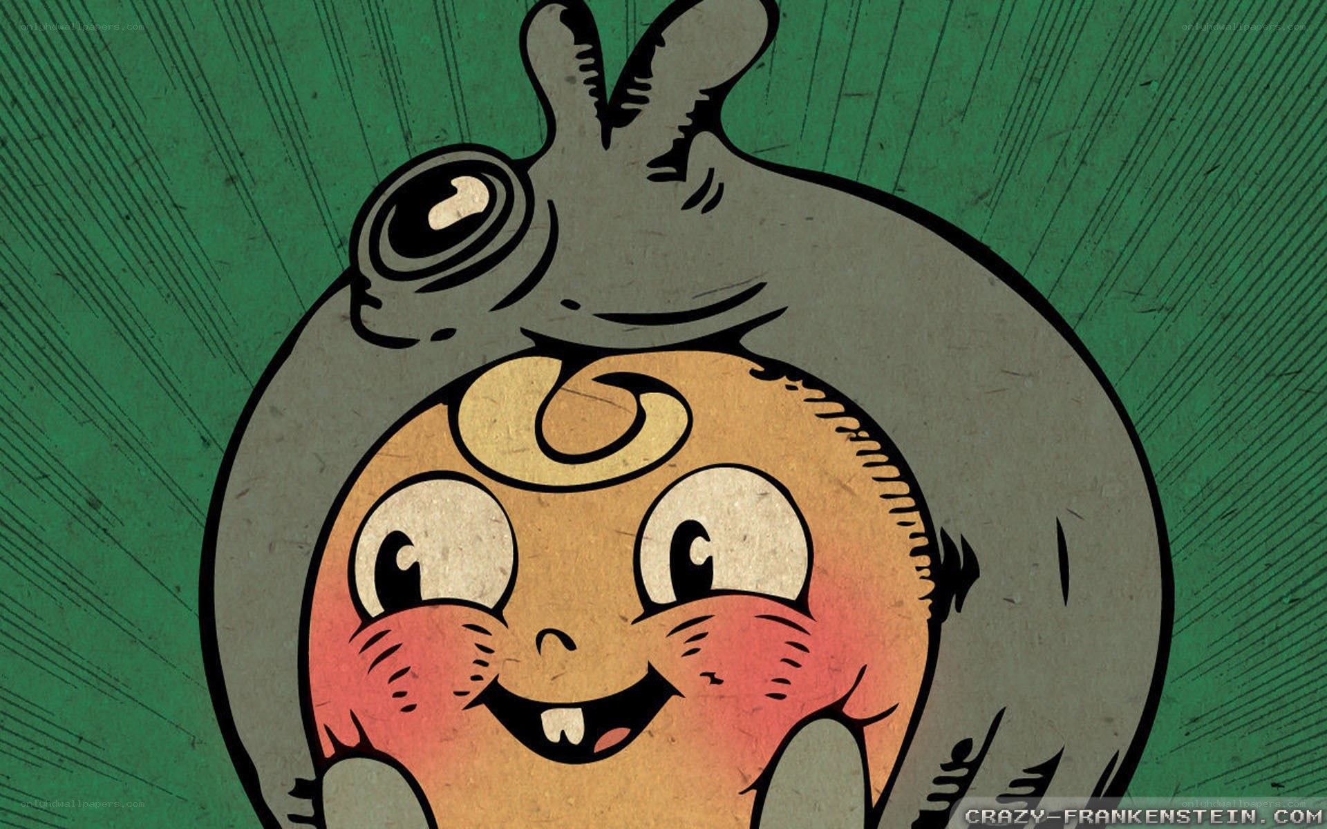 cartoon character with slug on head