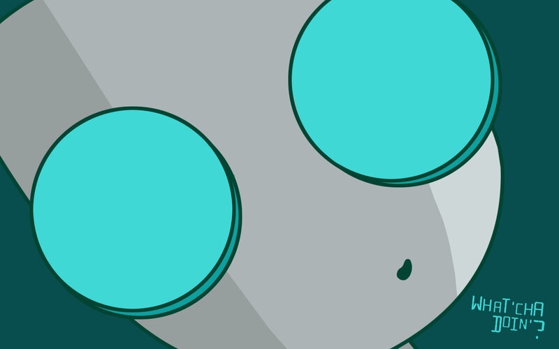 cartoon character with teal eyes
