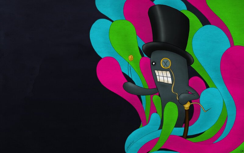 Cartoon Character with Top Hat — Black