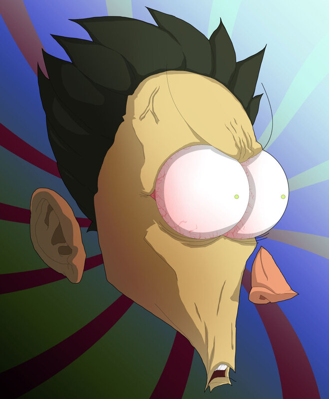 cartoon character with wide eyes
