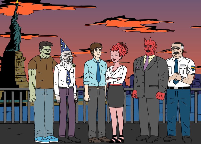cartoon characters at sunset