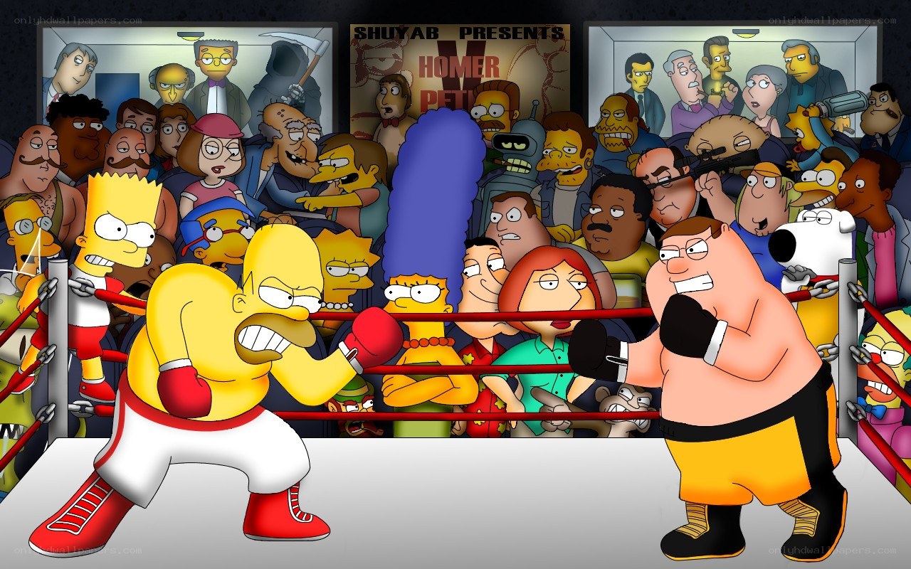 Cartoon characters boxing in ring