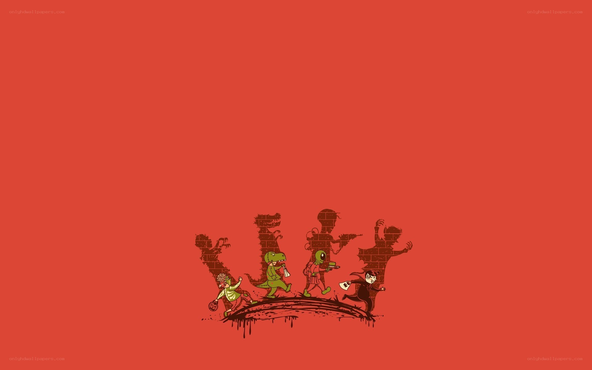 cartoon characters breaking through wall