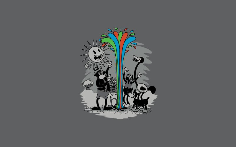 Cartoon Characters Celebrating — Gray