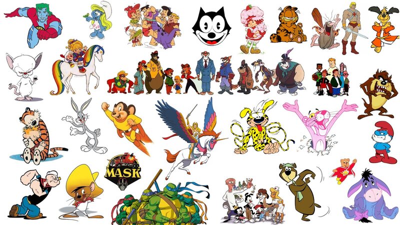 Cartoon Characters Collage — White
