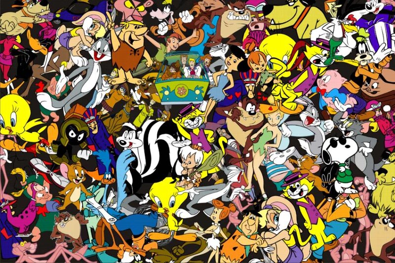 Cartoon Characters Collage — Yellow, Chaotic, Illustration