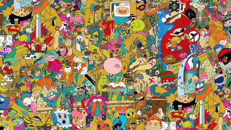 Cartoon Characters Collage — Yellow, Chaotic