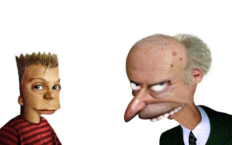 cartoon characters facing off