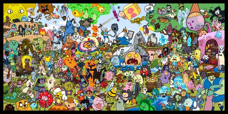 Cartoon Characters Gathering — Green, Chaotic, Digital Art