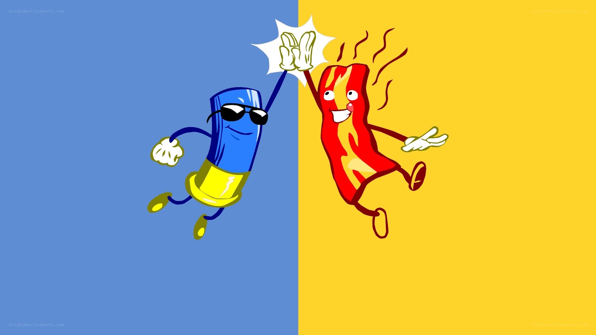 cartoon characters high-fiving