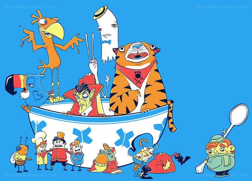 Cartoon characters in a boat