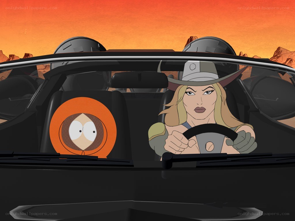 Cartoon characters in a car