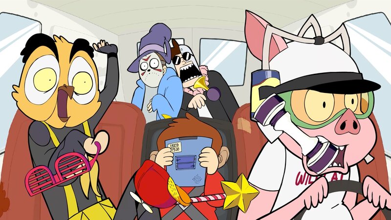 Cartoon Characters in a Car — White
