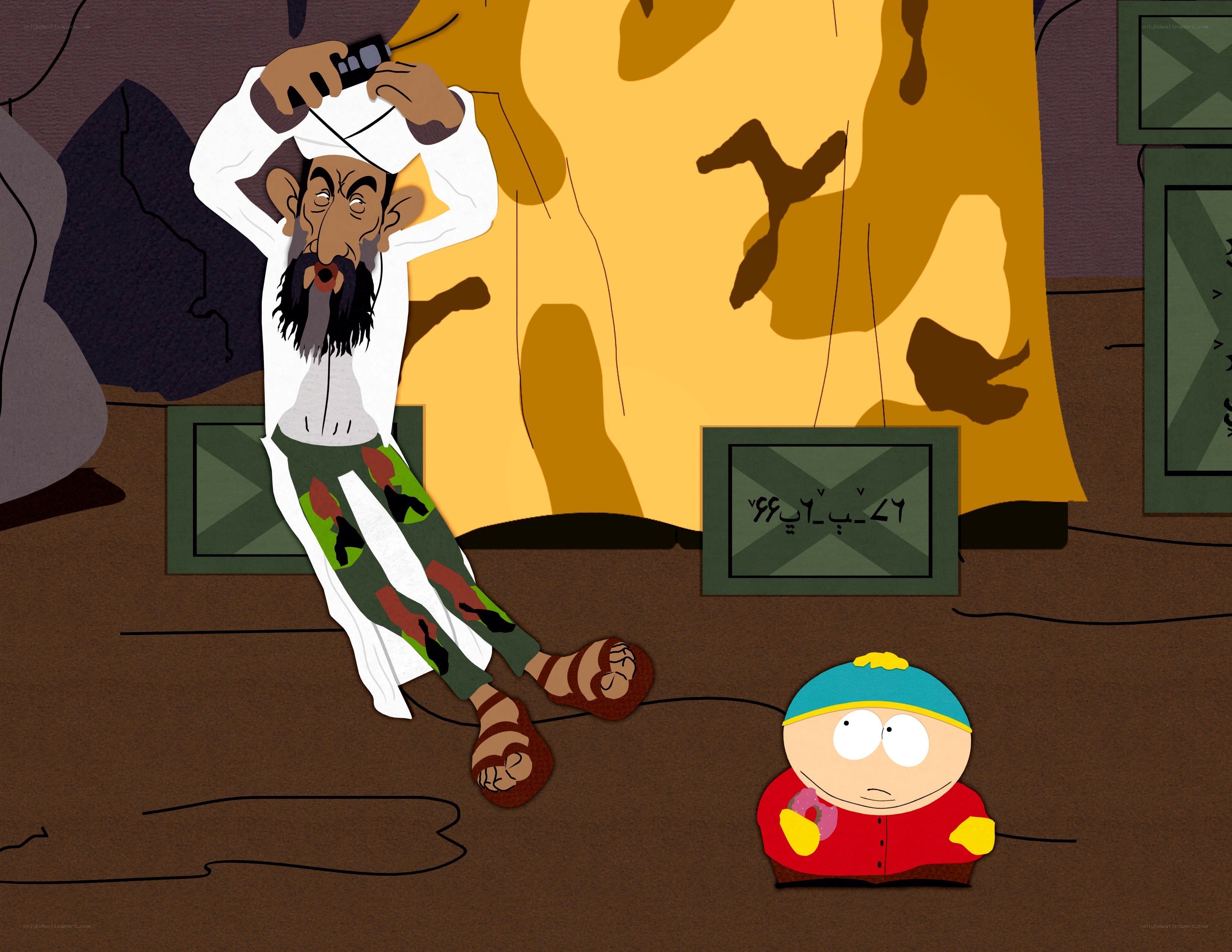 Cartoon characters in a cave