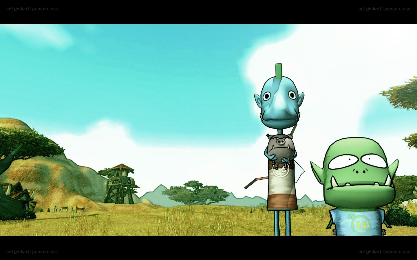 cartoon characters in a field