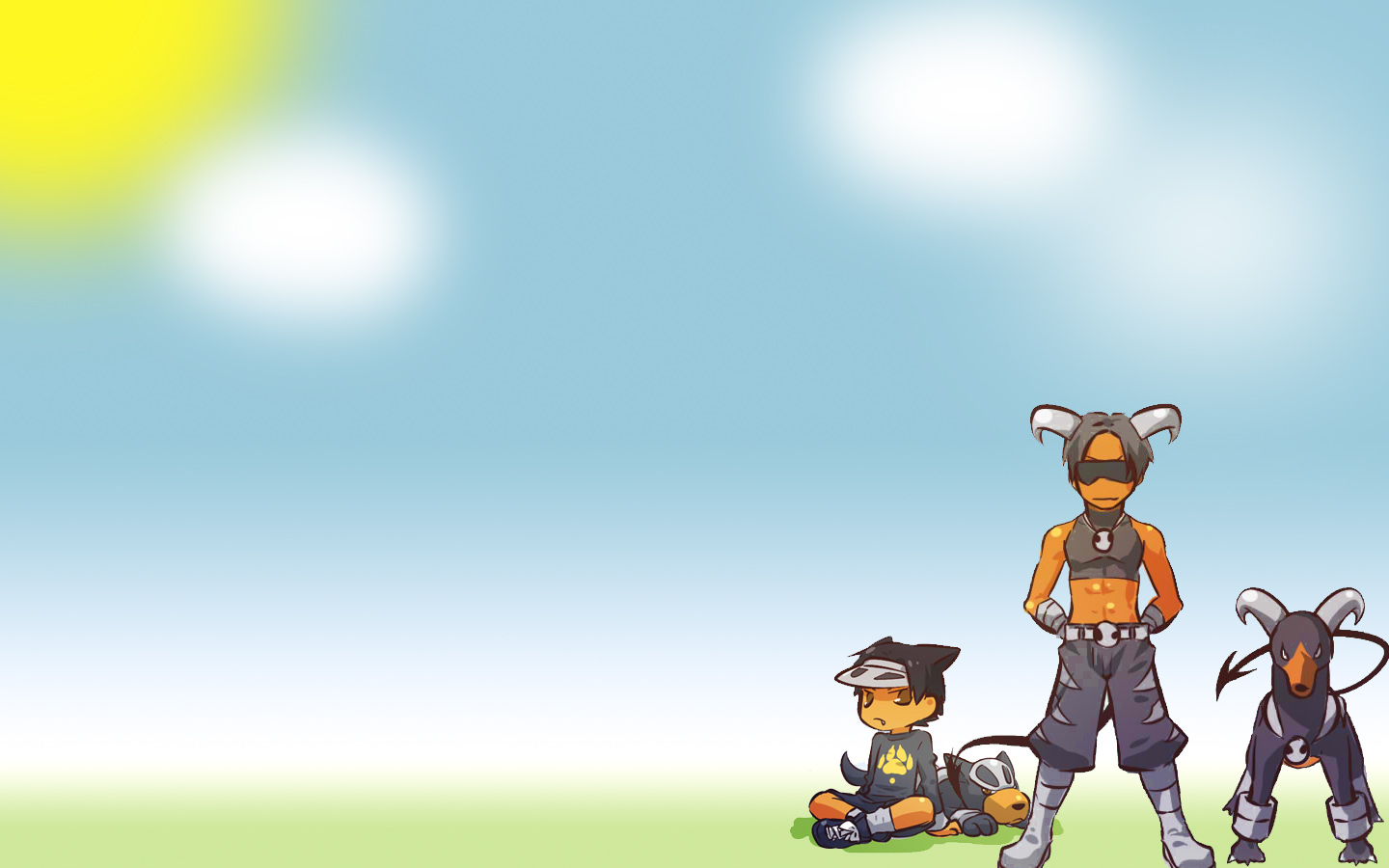 cartoon characters in a field