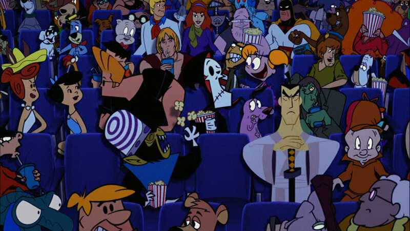 Cartoon characters in a movie theater