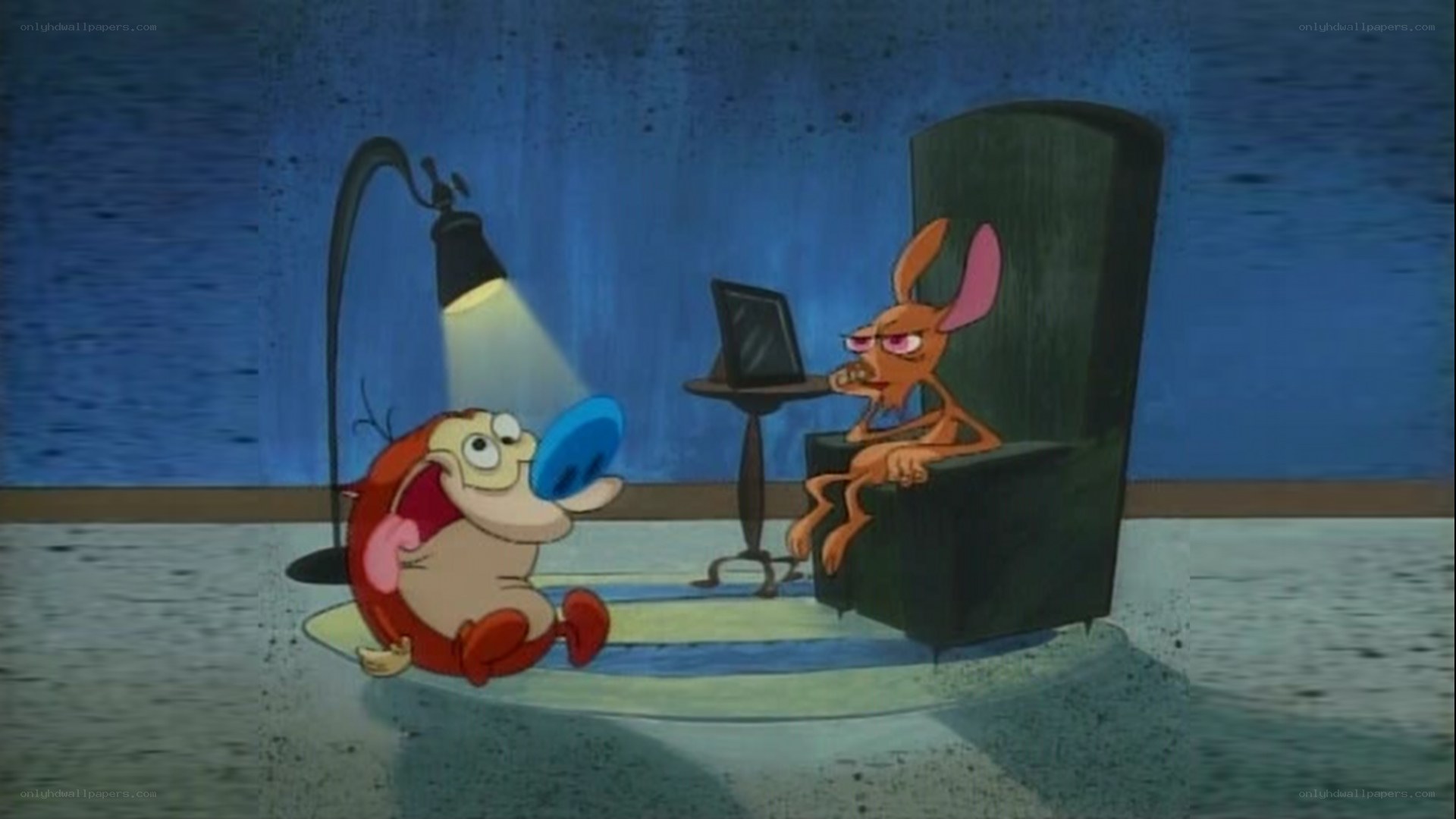 Cartoon characters in a room