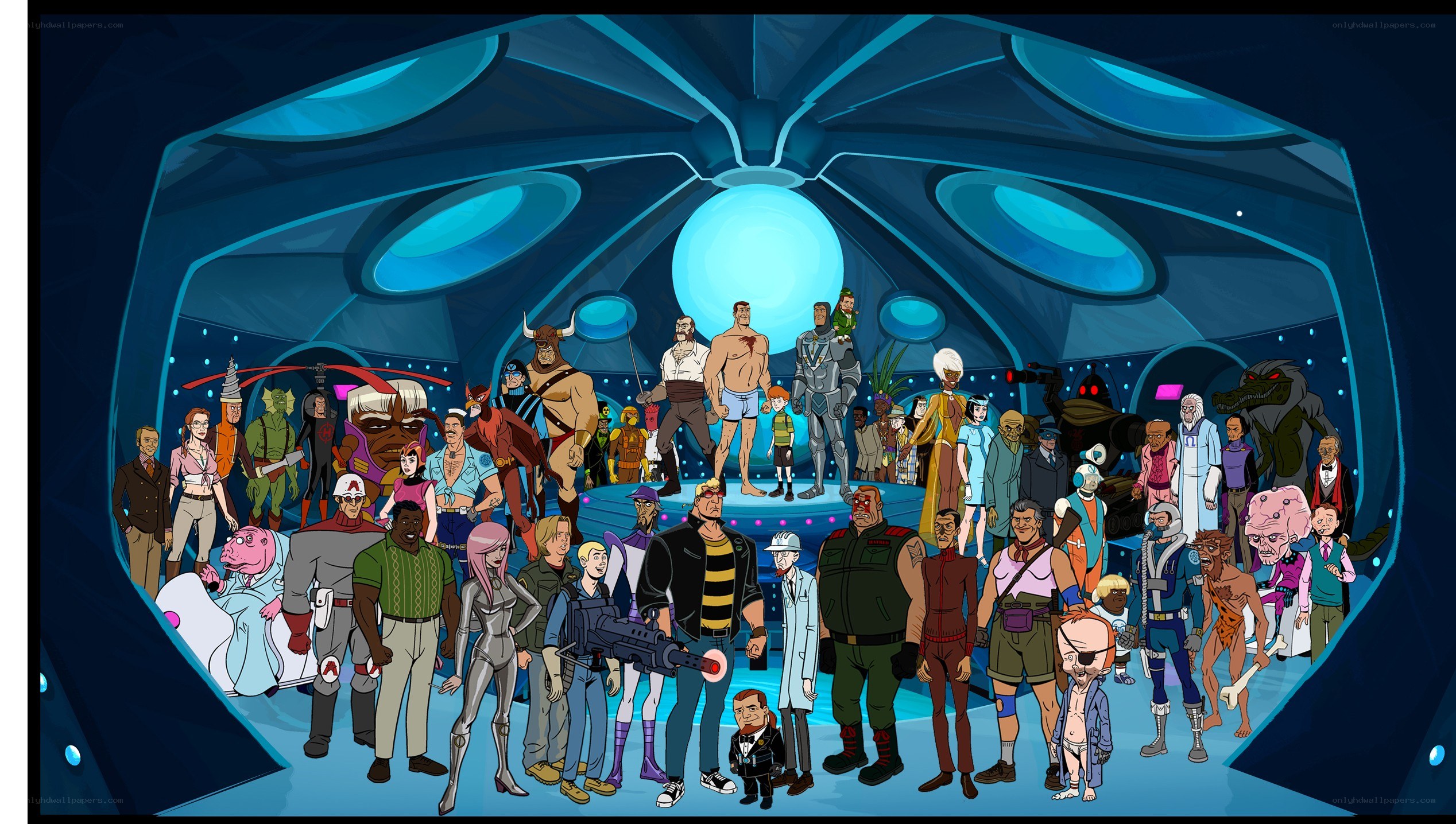Cartoon characters in a spaceship