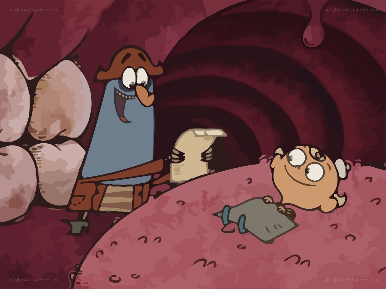 cartoon characters in cave
