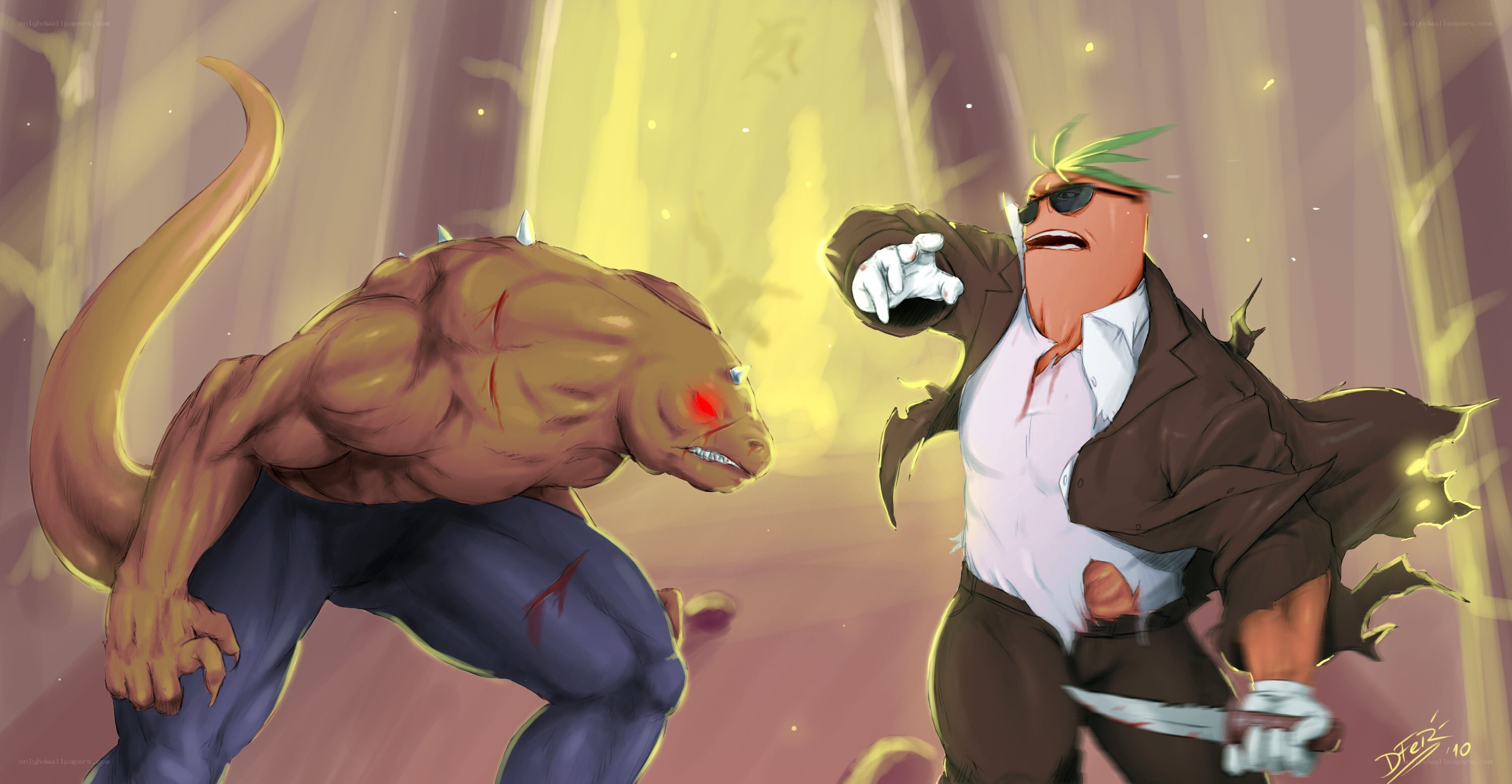 Cartoon characters in combat