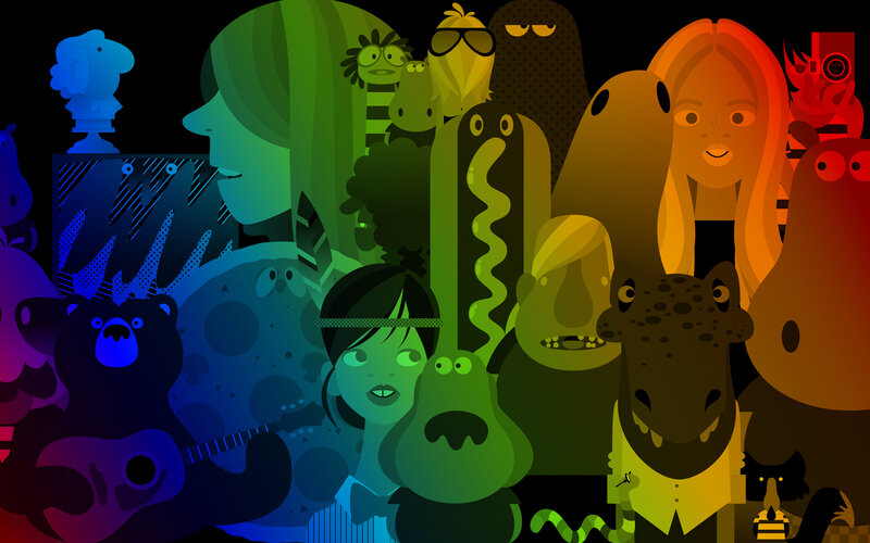 Cartoon Characters in Crowd