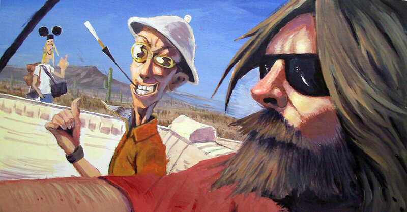 cartoon characters in desert