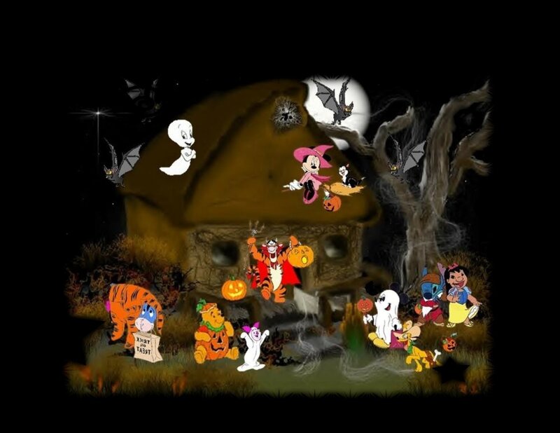 Cartoon Characters in Halloween Scene — Black