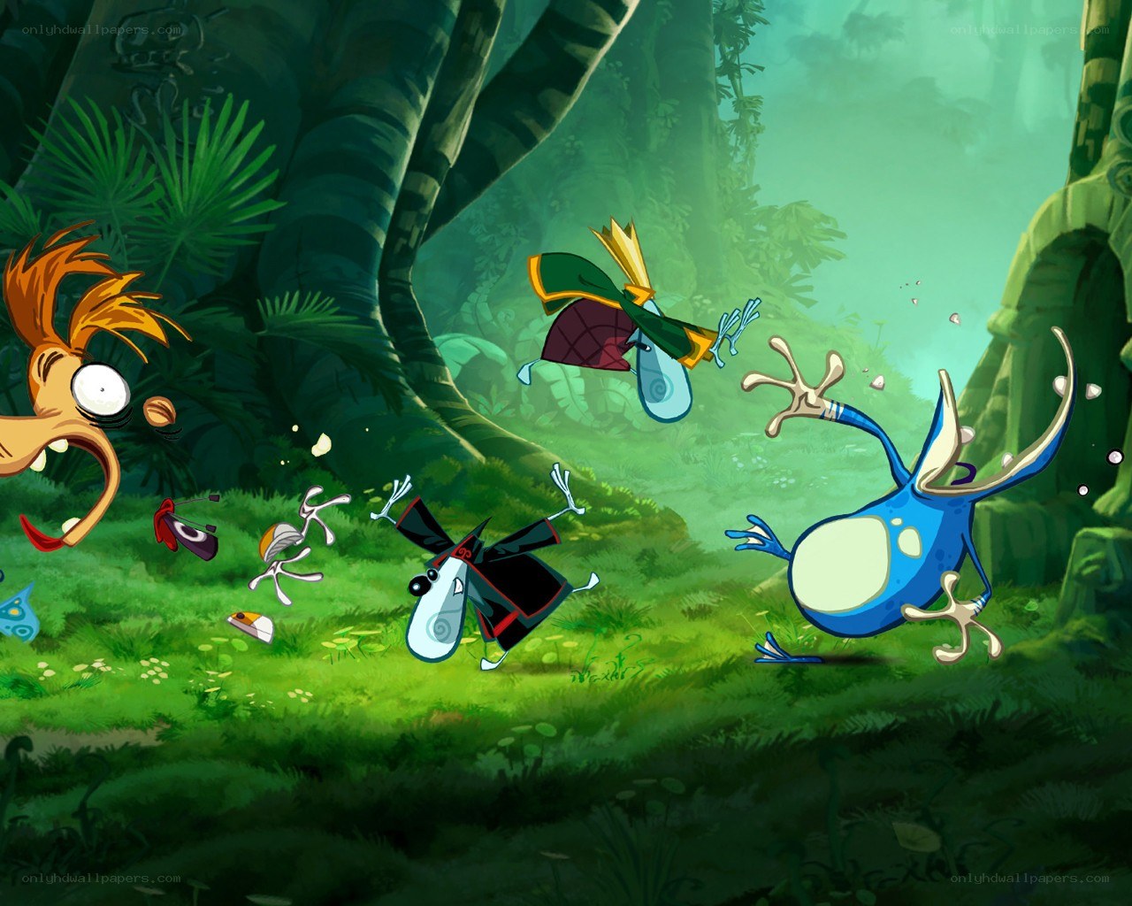 Cartoon characters in jungle chaos