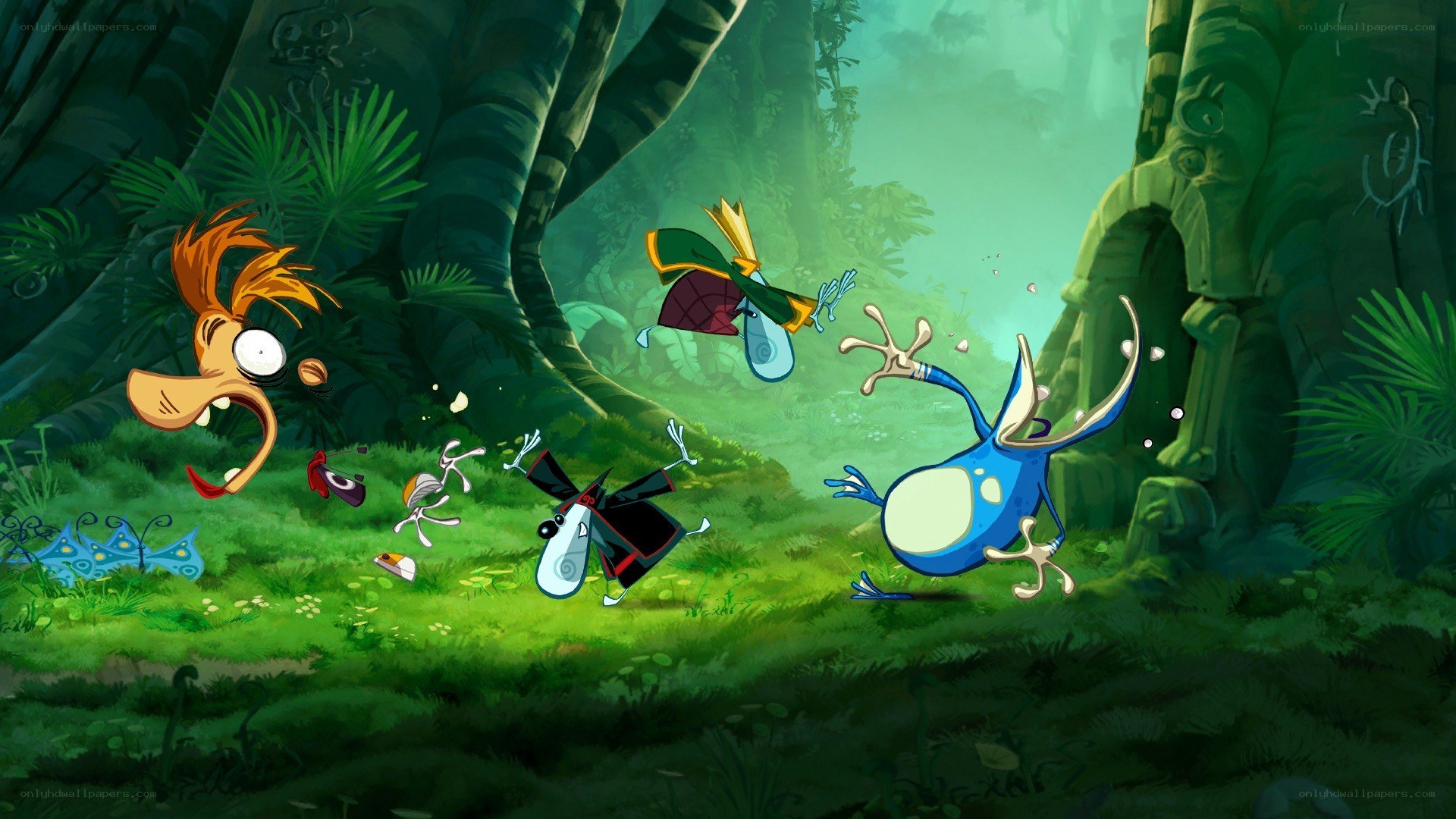 Cartoon characters in jungle chaos