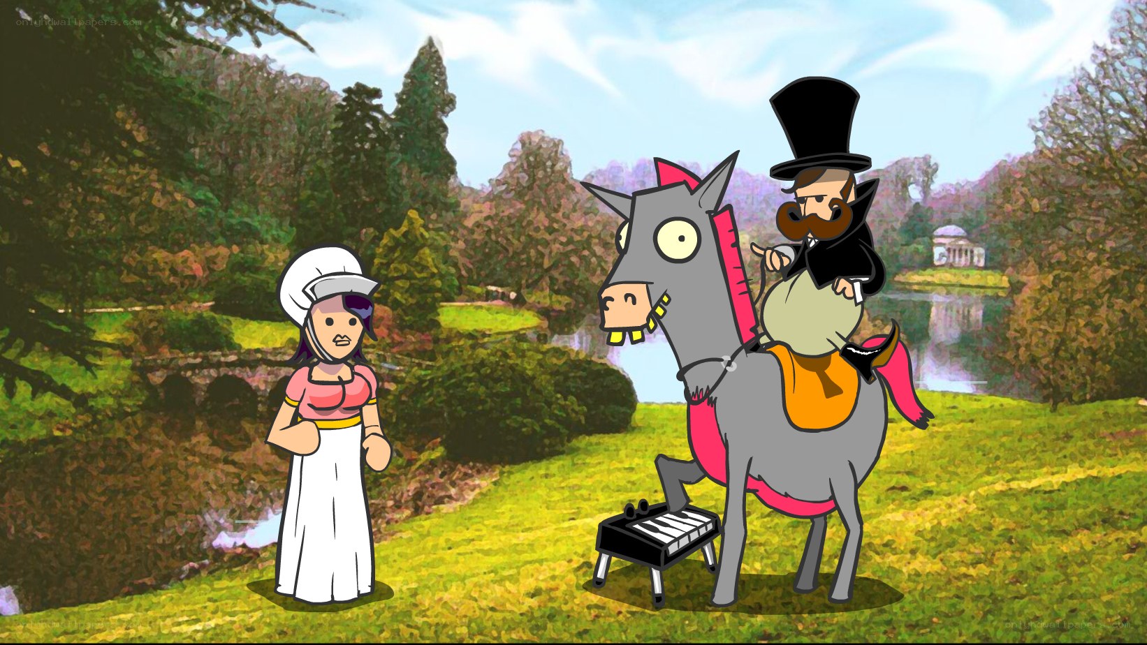 Cartoon characters in park