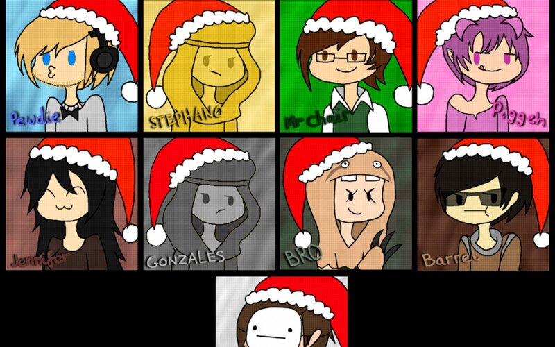 Cartoon Characters in Santa Hats — Red