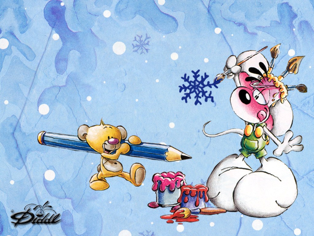 cartoon characters in winter scene