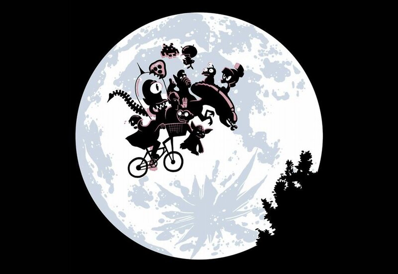 cartoon characters on a moon backdrop