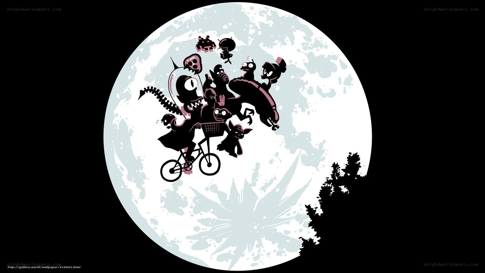 Cartoon characters on a moon