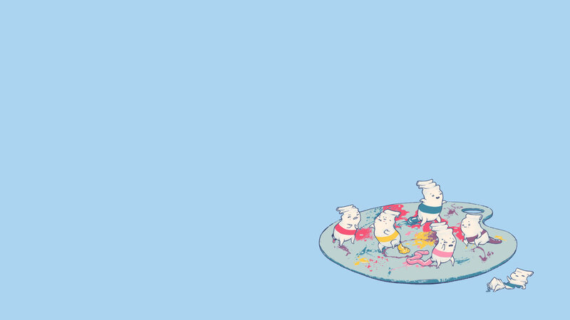 cartoon characters on a paint palette