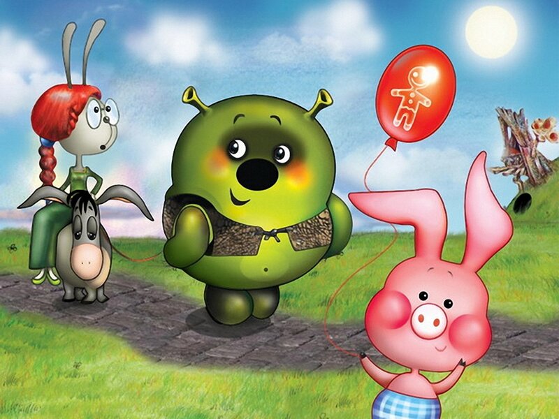 cartoon characters on a path