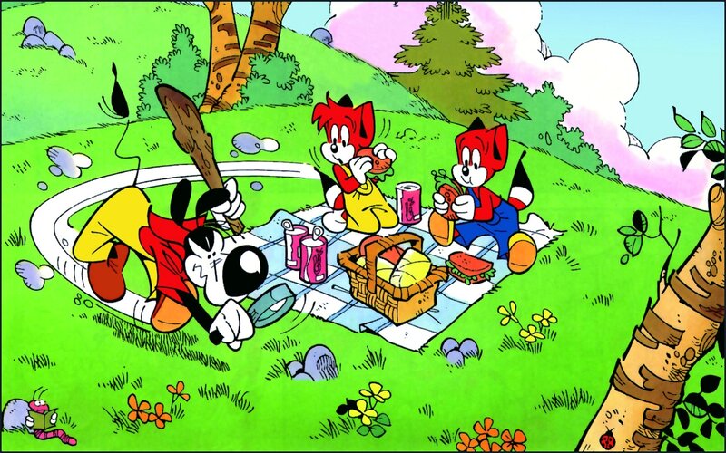 Cartoon characters on a picnic