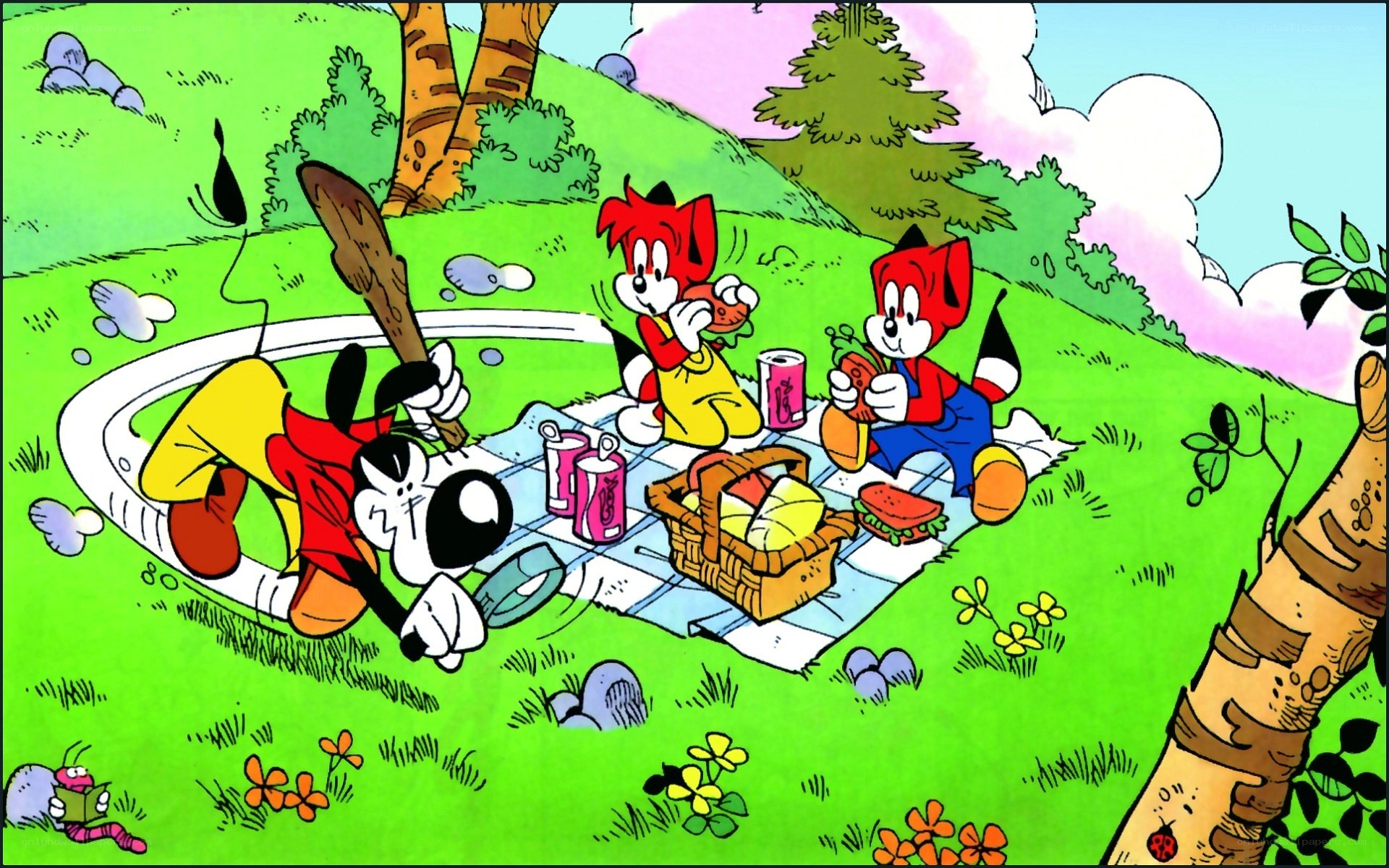 Cartoon characters on a picnic