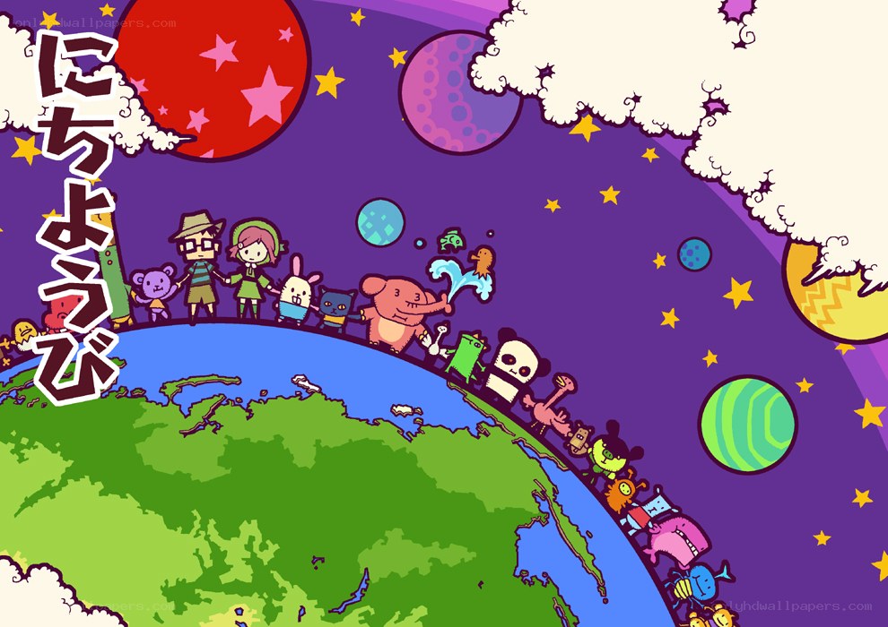 cartoon characters on a planet