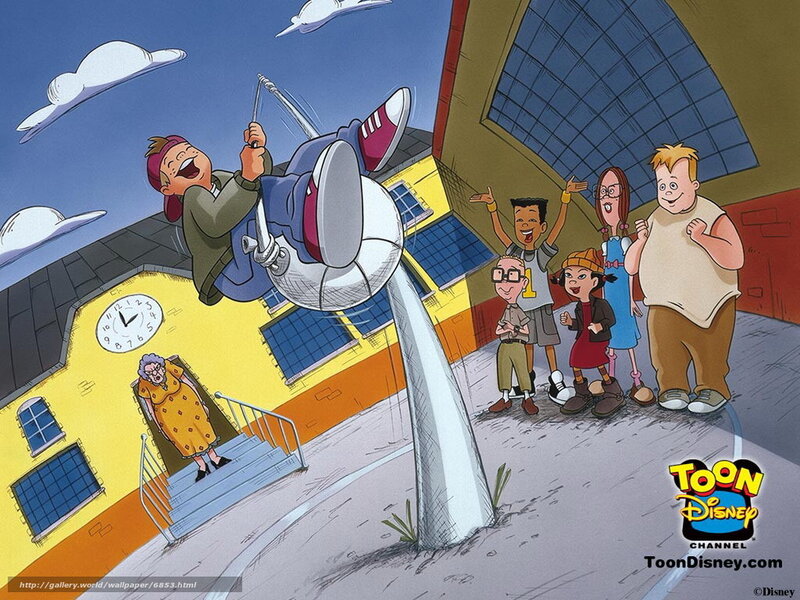 Cartoon characters on a rocket