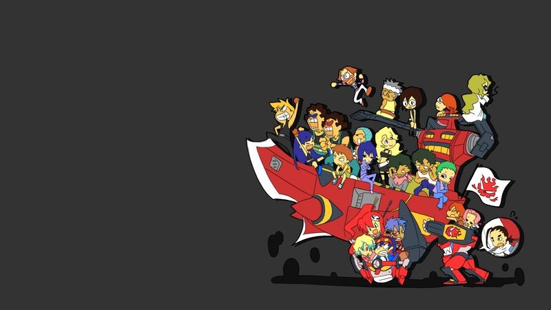 cartoon characters on a spaceship