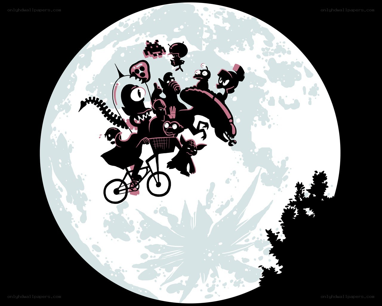 cartoon characters on bike