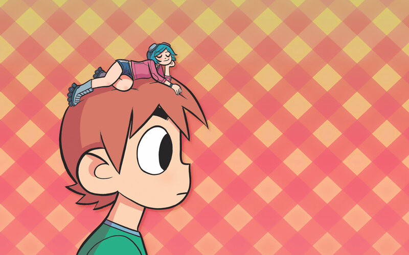 Cartoon characters on checkered background