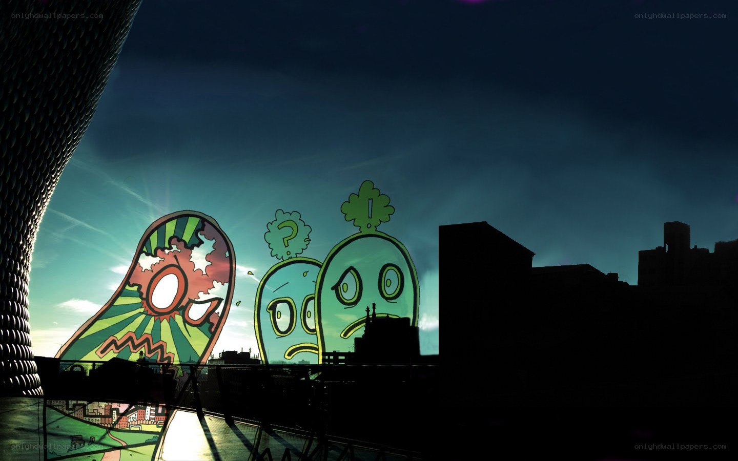 Cartoon characters on city wall