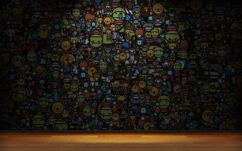 Cartoon Characters on Wall — Black, Dark, Digital Art