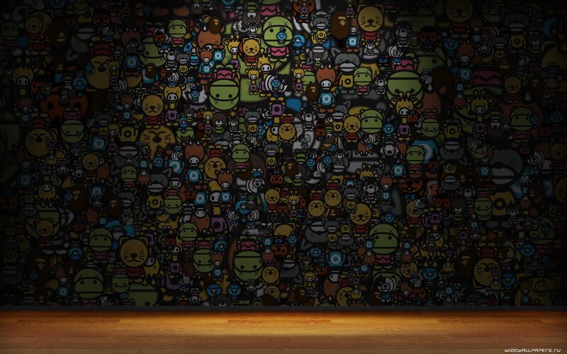 Cartoon Characters on Wall — Black, Dark