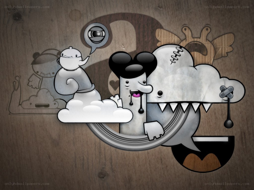 cartoon characters on wood